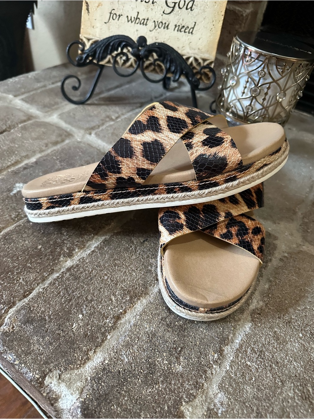 Vince Camuto Leopard-Print Crisscross Slide Sandals - Brown & Black